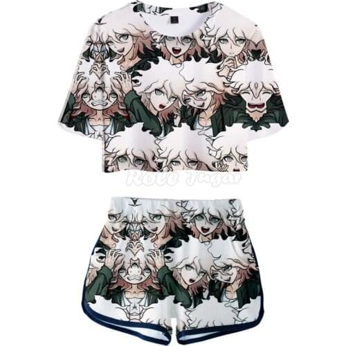 Japan Anime Boys Girls Danganronpa Nagito Komaeda Sportswear Cosplay Costume Summer 3D Printing T-shirt + Shorts Suit C30M234