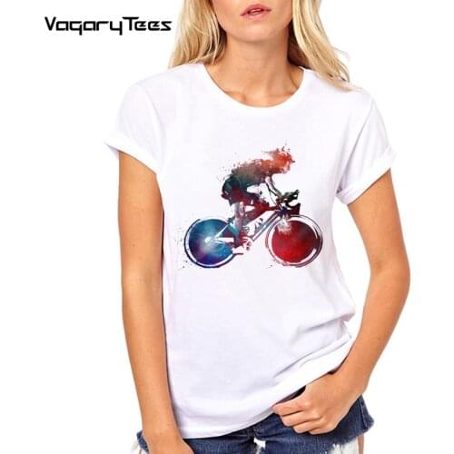 Cycling art Female streetwear t-shirt cyclist watercolor t shirt women summer new white casual short sleeve tshirt