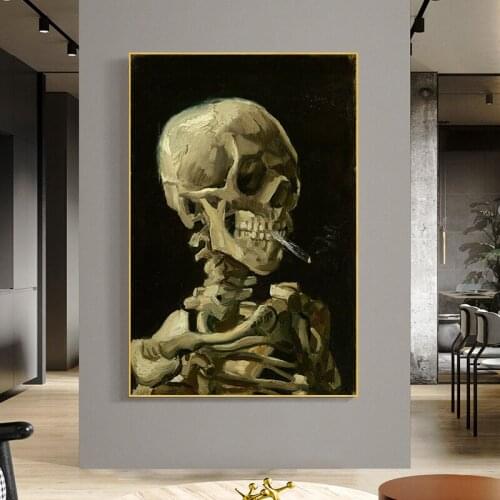 Head of a Skeleton by Van Gogh Reproduction Oil Painting on Canvas Posters and Prints Scandinavian Wall Picture for living room