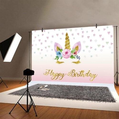 Gradient Facula Flowers Unicorn Backdrop Photography Photo Girl Birthday Party Room Table Decoration Kid Custom Vinyl Background