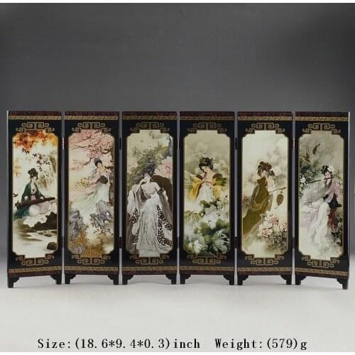 Exquisite Chinese Lacquer Ware Old Handmade Belle Collectable Folding Screen