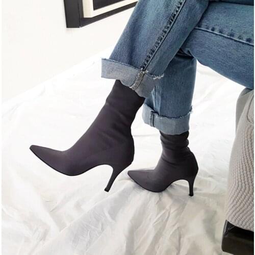 Short Boots Women Autumn and Winter Knitted Socks Boots 6CM /8CM Elastic Boots Fine Heels Thin Socks Boots Women Size 33-42