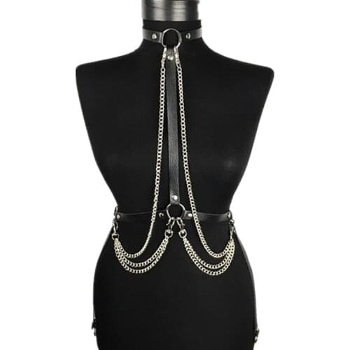 Leather Lingerie Sexy Harness Bra Bdsm Collar Chain Belt Body Harness For Women Suspenders Garter Intimo Sexy Erotico Crop Top