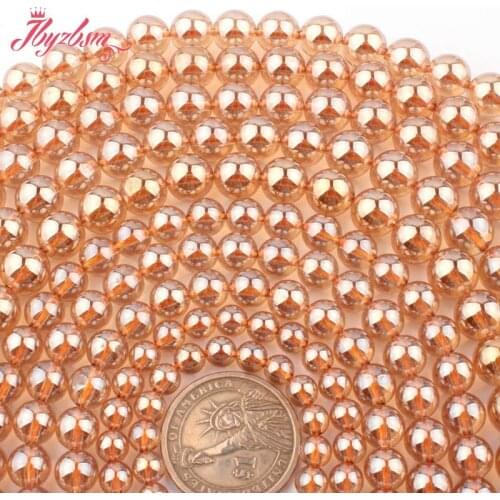 Round Smooth Plating Yellow Quartzs Natural Stone Loose Bead15" for DIY Accessories Women Men Necklace Bracelets Jewelry Making