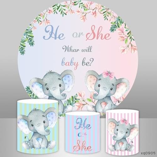 Round Circle Background Baby Shower Gender Reveal Cute Elephant Backdrop Boy Birthday Party Decor Candy Table Banner Cover