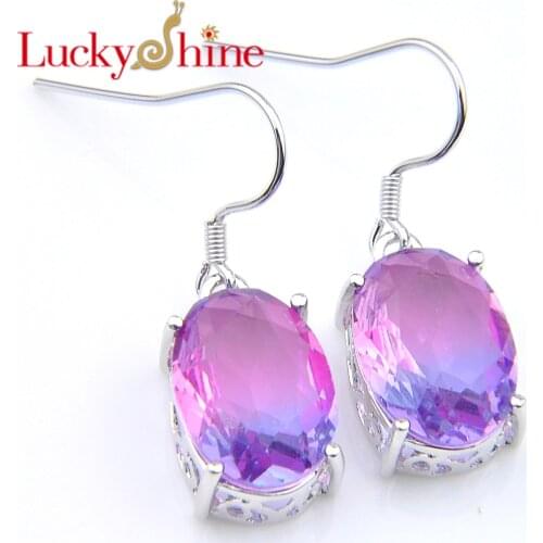 Luckyshine Fashion New Mystic Purple Tourmaline Crystal Zirconia 925 Silver Drop Earrings For Women Wedding Jewelry