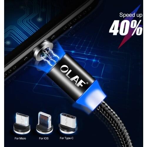 OLAF Magnetic USB Cable 1M 2M Micro usb Type C Fast Charging Magnet Cord For iPhone XS Max Samsung S9 Xiaomi Mobile Phone Cables