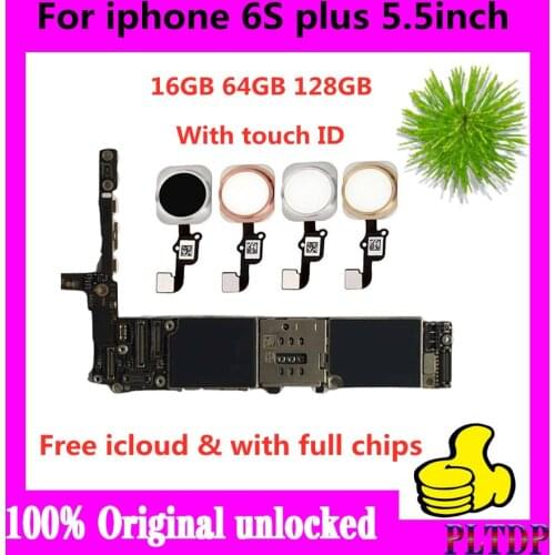 For iphone 6s plus mother board with touch id , Unlocked for iphone 6SP 6S Plus Logic board 16gb 64gb 128g free icloud good