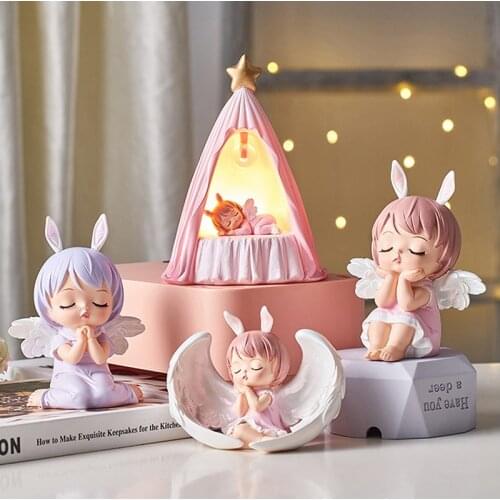 Cute Angel Annie Figurines Resin Fairy Girl Elf Statue Mini Garden Accessories Home Decorations Modern Children Night Light