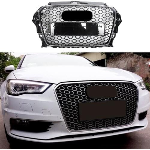 Modified For A3 Grille For A3 S3 8V 2014 2015 2016 Racing Grills Front Bumper Grille Mesh Cover ABS Front Grill Grille Trims