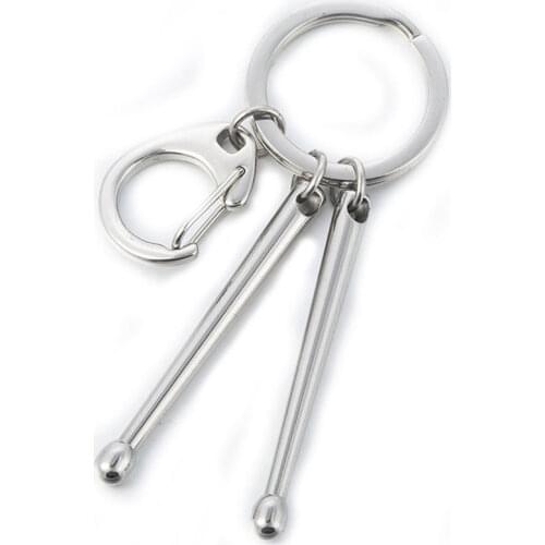 Fashion Stainless Steel Trendy drum stick Key Chains For Car Keyrings