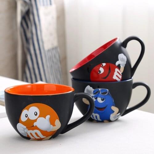 Cartoon Bean Expression Coffee Mugs Breakfast Tea Cups With Spoon Ceramic Creative Drinkware
