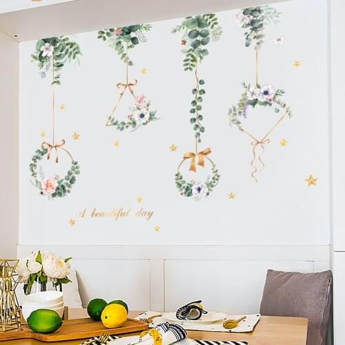 Flower Hanging basket Wall Stickers for Living room Bedroom Sofa TV Background Removable Vinyl Wall Decals Art Home Decoration