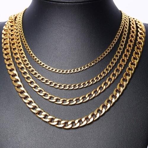 New Punk Rock Gold Color Heavy Curb Chain Necklace for Men Top Quality Stainless Steel Slim Chains Tough Male Jewelry