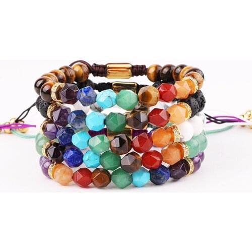 New Design High Quality 7 Chakra Stone Beads Lava Energy Healing Yoga Beaded Adjustable Macrame Bracelet Women Men