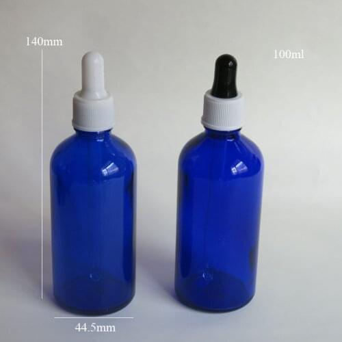 Wholesale 50 Pcs 100Ml Blue Glass Reagent Liquid Pipette Bottle with plastic Dropper Drop Aromatherapy, 100 ml Packing Bottle