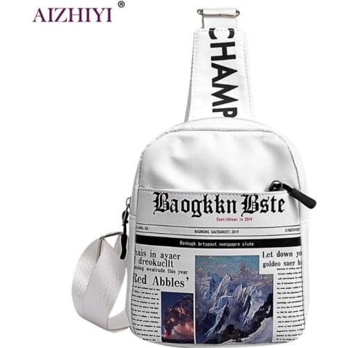 2019 New Fashion Newspaper Print Women Leisure Fanny Chest Pack Teenager Girls Casual Zipper Shoulder Crossbody Bags
