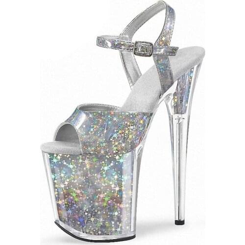 15CM Clear Glitter High Platform Sandals Stripper Heels Open Toe Pole Dance Shoes Women Sexy Fetish Party Gothic Models Show New