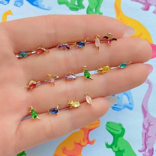 1Pair Fashion INS Dinosaur Stud Earrings Creative Cute Tropical Rainforest Animals Cartilage Earrings Piercing Jewelry