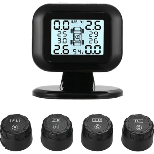 TPMS Tire Pressure Monitoring System Wireless Real-time LCD Display 4 External Sensors Alarm Function