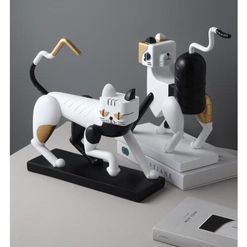 Nordic Simulation Resin Mechanical Cat Accessories Home Livingroom Desktop Sculpture Crafts Coffee Table Figurines Decoration