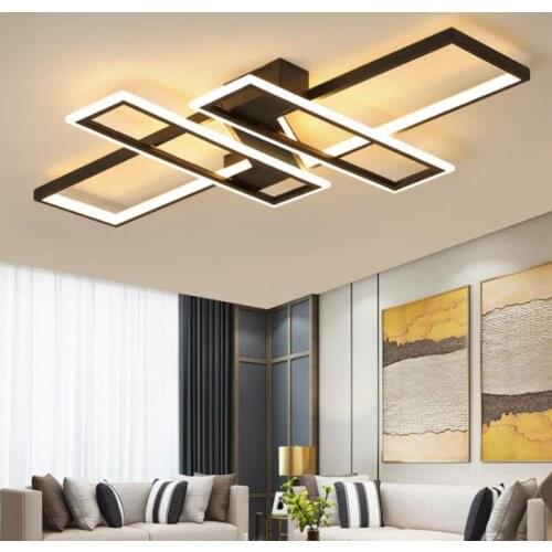LED Ceiling Chandelier Light for Living Room Bedroom Kitchen Home Modern Ceiling Lamps Remote Control Black Rectangle Fixtures