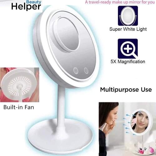 3 In 1 5X Magnifier Mirror Table Desktop LED Makeup Mirror with Light Lamp and Fan Breeze Beauty Mirror Lady Women Beauty Tools