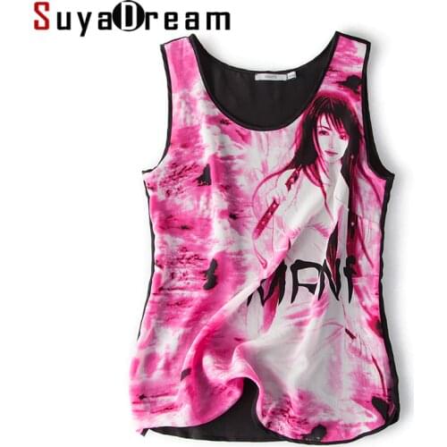 Women Tanks 100% REAL SILK CREPE Printed Tank Top 2019 Summer Shirt Silk Shirt for Women