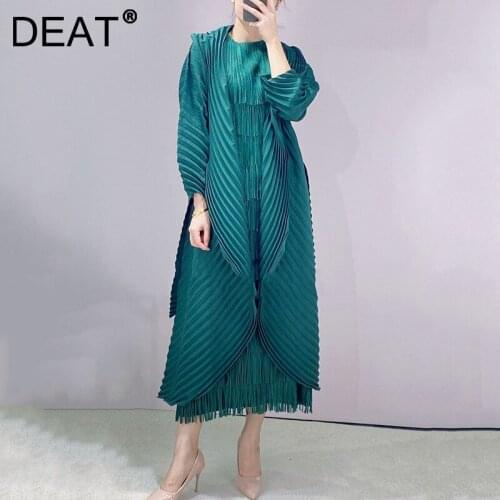 DEAT Women Pleated Jackets With Sashes Irregular Lapel Long Sleeve Elastic Casual Style Loose 2021 New Autumn Fashion 15JK463