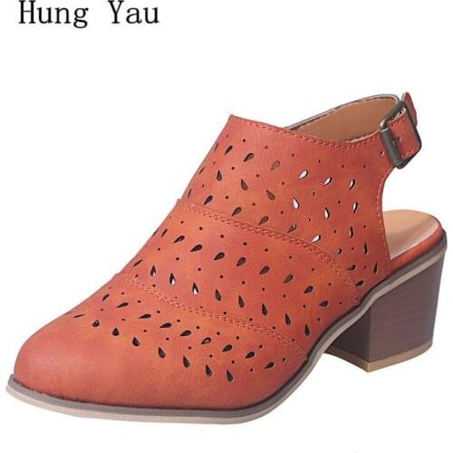 Women Sandals High Heels New Summer Hollow Fashion Shoes Female Slides Buckle Lady Casual Female Plus Size 35-43