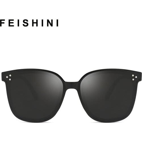 FEISHINI Flat Top Oversize Square Sunglasses Women Fashion Retro Gradient Sun Glasses Men Blue Big Frame Vintage Eyewear UV400