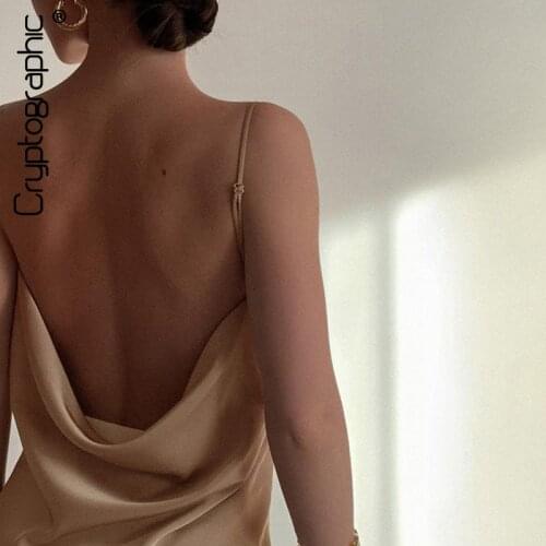 Cryptographic Chic Fashion Straps Sexy Backless Crop Tops Women Club Party Silky Sleeveless Top Cropped Elegant 2021 Summer