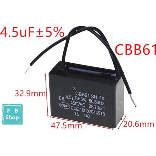 1pcs CBB61 4.5uF 450VAC starting capacitance AC Fan Capacitor CBB Motor Run Capacitor