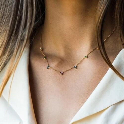 2021 Delicate 925 sterling silver vermeil jewelry Rainbow Triangle cz charm cz station collar choker fashion women necklace