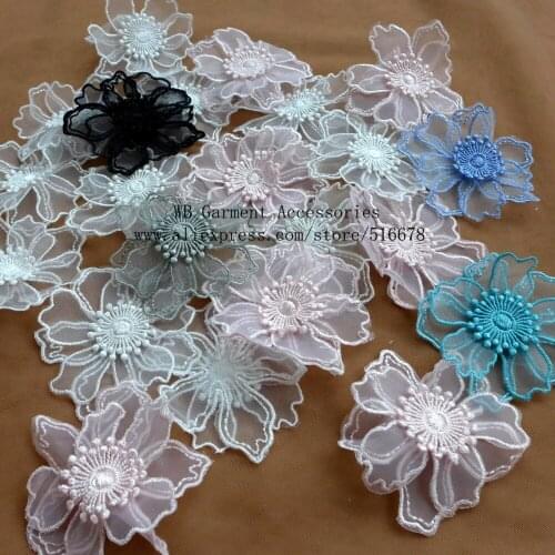 50PC/lot 6color refined organza 3D flowers diy skirt/wedding dress decoration accessories 7cm diameter