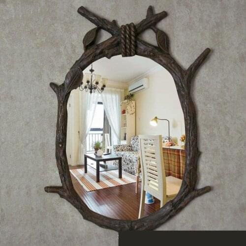 60cmx85cm European American Oval Shaped Wood Imitation Tree Branch Bathroom Makeup wall decorative mirror