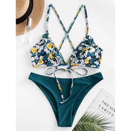 Bikinis Womens Swimsuit Summer Sexy Bandage Swimwear Push Up Two Piece Swimsuit Floral Print Bikini Set Beach Bathing Suit L710