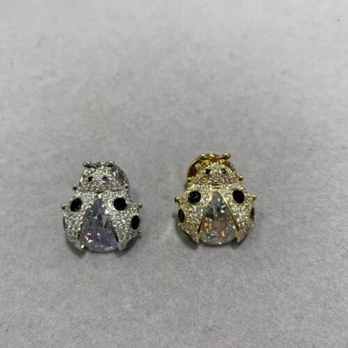Unisex cute insect brooch pins cubic zircon ladybird coccinellidae fashion women men jewelry 20*18MM free shipping
