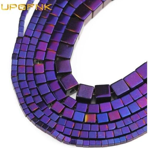 UPGFNK 2/3/4/6mm Natural Stone Square Cube Purple Hematite Spacer Loose Beads For Jewelry Making Diy Bracelet Pendants Findings