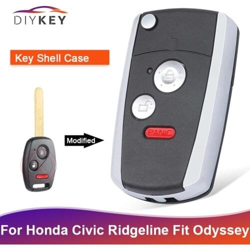 DIYKEY for Honda Civic Ridgeline Fit Odyssey CRV Modified Flip Folding Uncut Blade Remote Car Key Shell Case Fob 2+1 Button