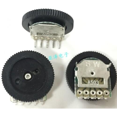 Dial potentiometer 16*2MM stereo dial wheel potentiometer A50K with black wheel potentiometer A503