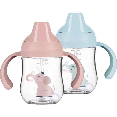 Baby Drinking Bottle Tritan Gravity Anti-leak And Anti-choke With Handle Cute Elephant Newborn Milk Cups Kids Outdoor Cup Gift