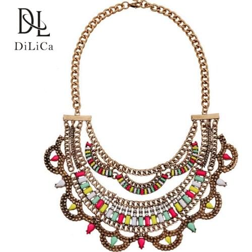 DiLiCa Women Vintage Necklace Statement Jewelry Fashion Charms Maxi Necklace Collares Ladies Boho Necklaces Pendants
