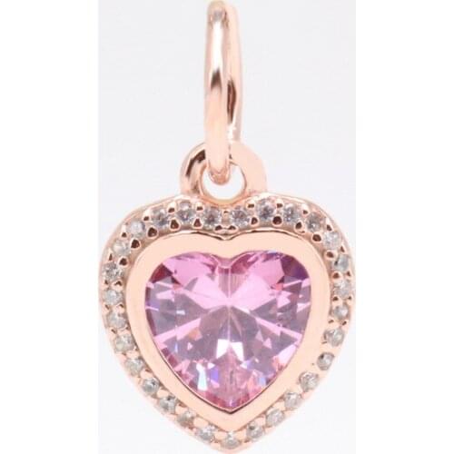 S925 Sterling Silver Rose Gold Fashion Pink Love Charm Fit Original Bracelet Necklace