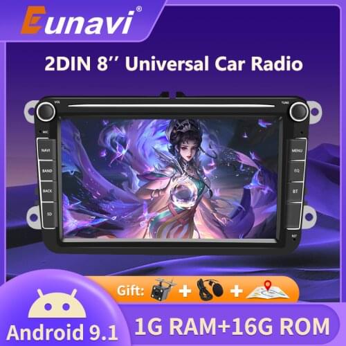 Eunavi 2 Din Android 9 Car Radio GPS For VW Golf 5 6 Polo Passat b7 b6 Seat leon Skoda Octavia Multimedia Player 8 inch Screeen