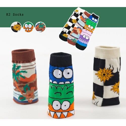 HipHop Dinosaur Plaid Sockings Fashion Cotton Harajuku Colorful Tomato Milk Skateboard Funny Cute Soft Happy Men and Women Socks
