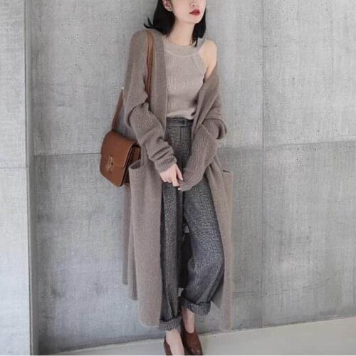 Trend Women Loose Casual Long Cardigan Chic Autumn Plain Outerwear Sweater Harajuku Long Sleeve Knitted Tops