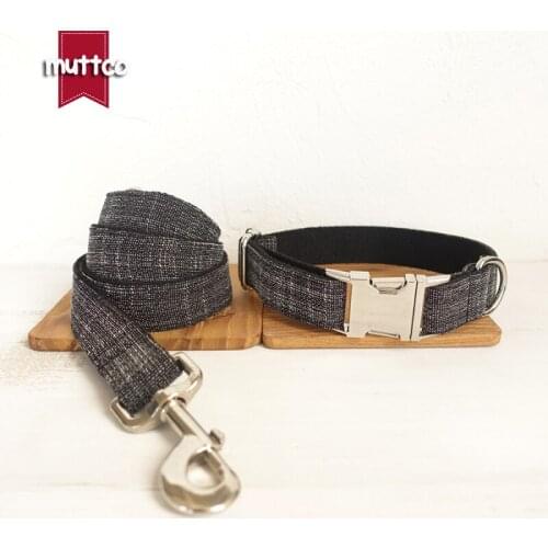 MUTTCO retailing unique gentleman design high quality dog accessory THE BLACK SUIT dog collars and leashes sets 5 sizes UDC007