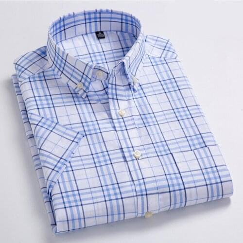 Men Short-sleeved Plaid Shirt Summer Big Size 100% Cotton Breathable Work Wear Dress Shirt White Red Social Tops 6xl 7xl 8xl