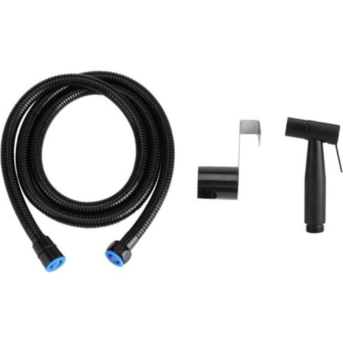 Stainless Steel Bidet Sprayer w/ Flexible Hose Black Bathroom Toilet Handheld Bidet Cloth Diaper Cleaning Sprayer Shattaf Kit